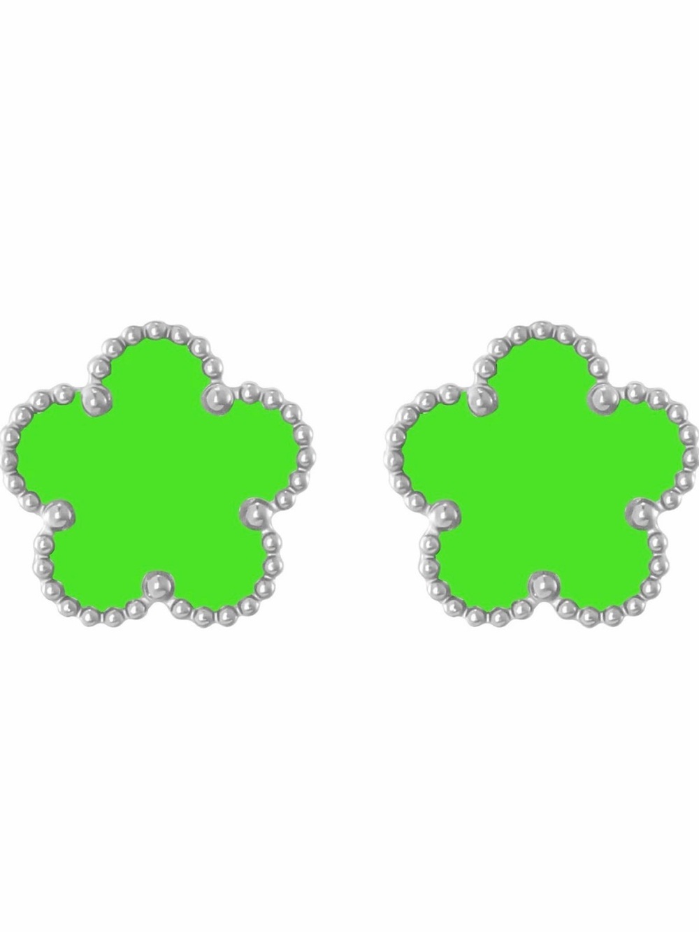 ⭐️FINAL PRICE Green Floral Stud Earrings - Silver Beaded Edges